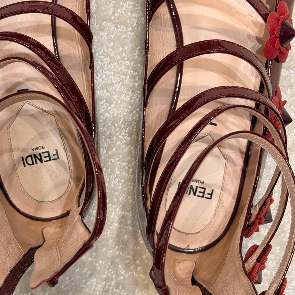 Fendi Burgundy Strappy Flats - Picture 5 of 5